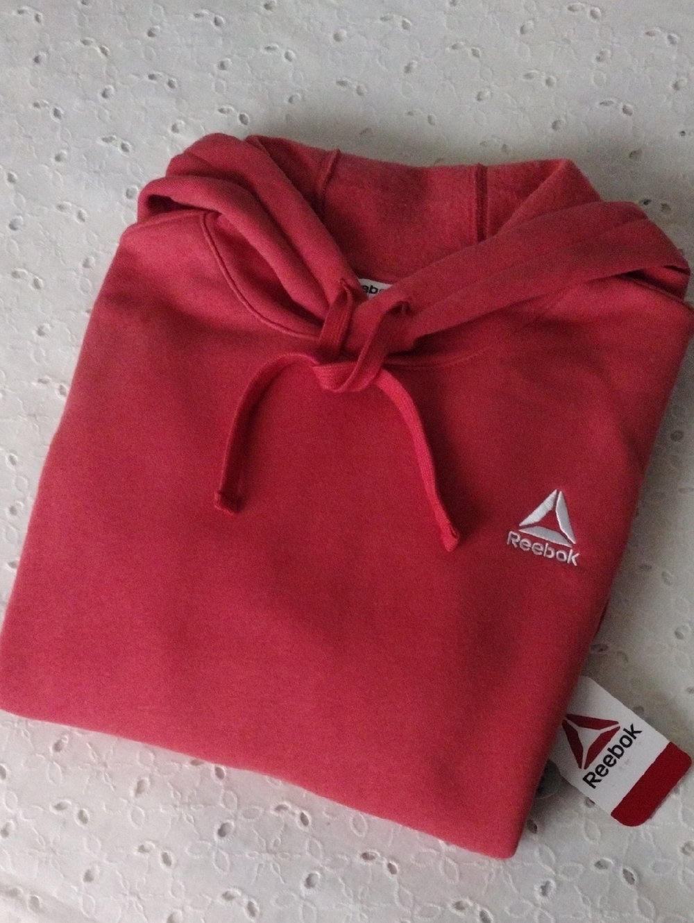 Men's Reebok Logo Pullover Hoodie Cotton Blend Coral Size S